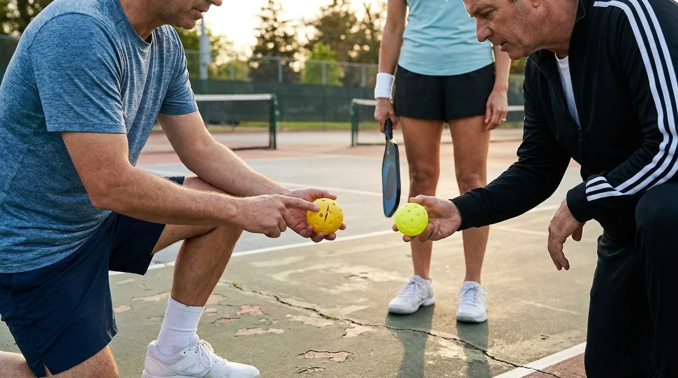 Jugadores inspeccionan y sustituyen una pelota antes de reiniciar