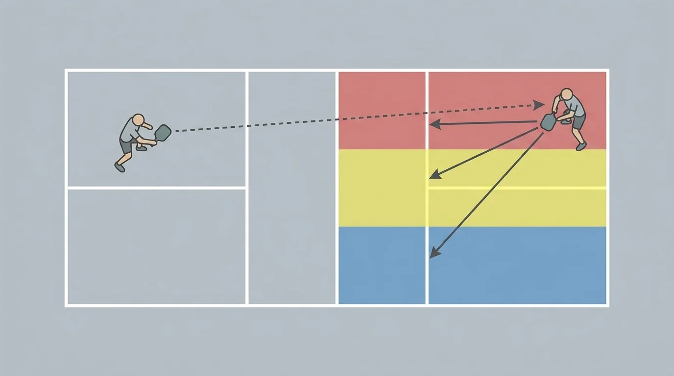 Übungsdiagramm für Crosscourt-Zuspiel und sichere Zielbereiche beim Rückhand-Roll
