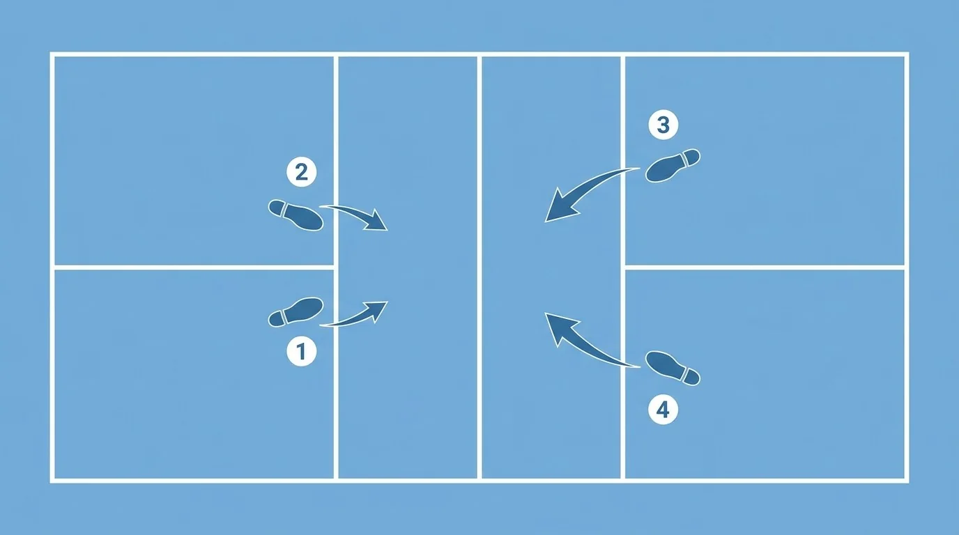 Overhead diagram comparing a short kitchen lunge with a deeper transition load