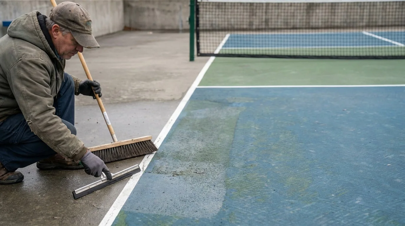 Mantenimiento cuidadoso del acabado de una pista de pickleball