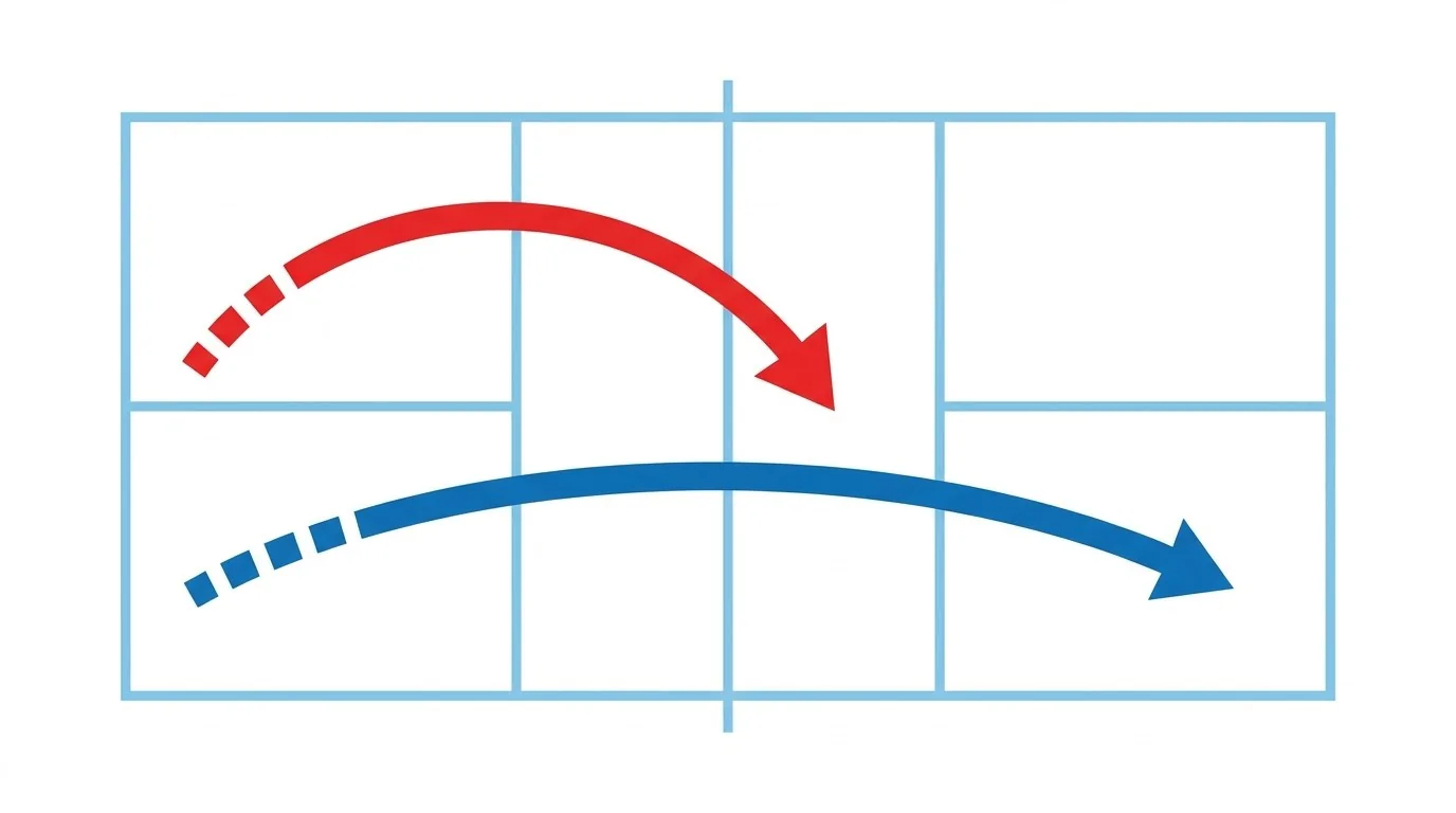 Comparación visual de trayectorias con topspin y slice