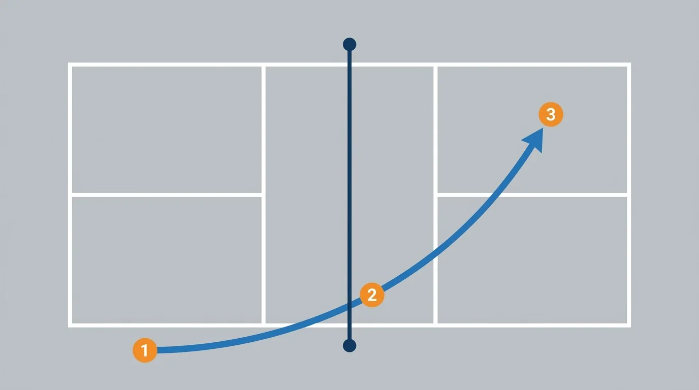 Trajectoire d’une balle autour du poteau au pickleball