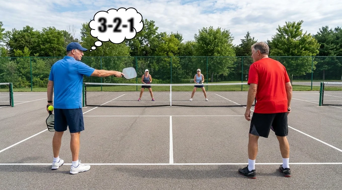 Joueurs vérifiant la position et l’annonce avant le service