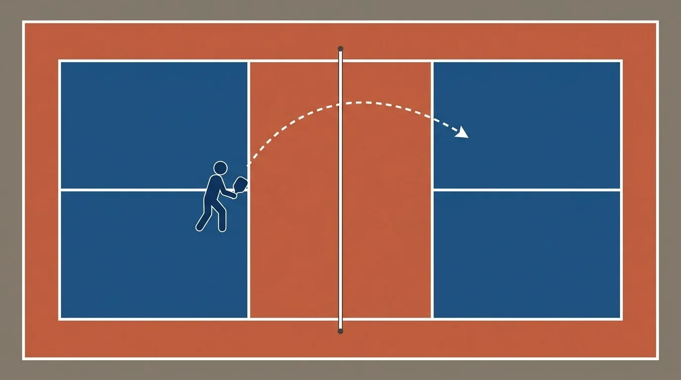 Draufsicht auf Non-Volley-Zone, Linie und erlaubten Ballweg