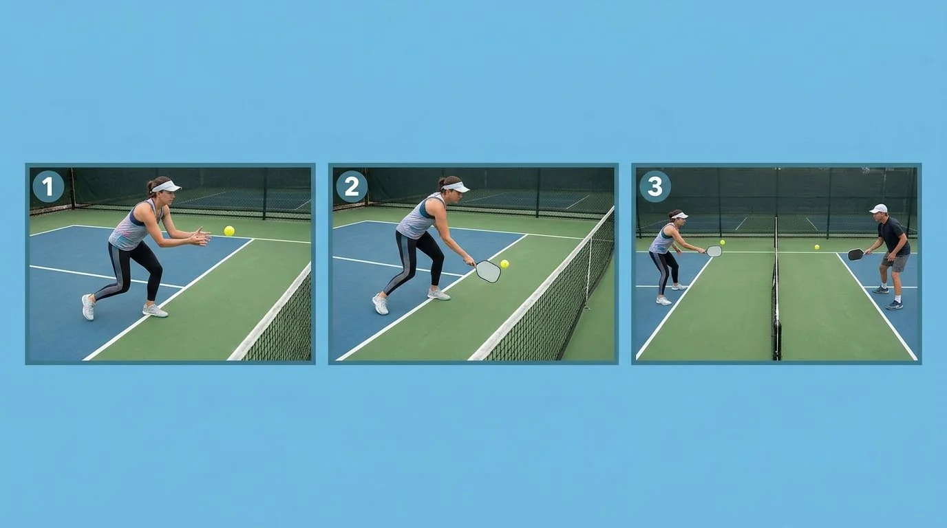 Ba bước tiến triển của bài tập di chuyển ngang ở vạch bếp pickleball
