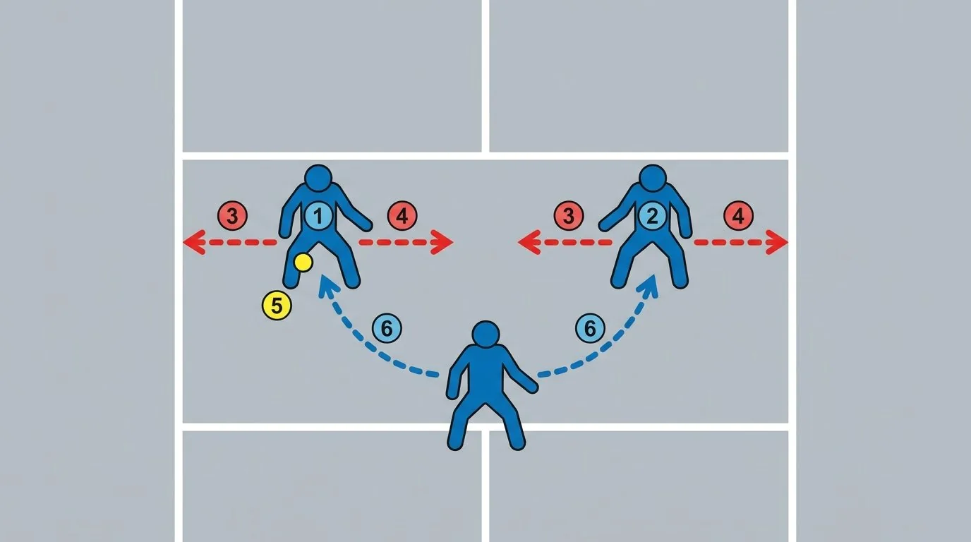 Sơ đồ bước ngang và hồi vị ở vạch bếp pickleball