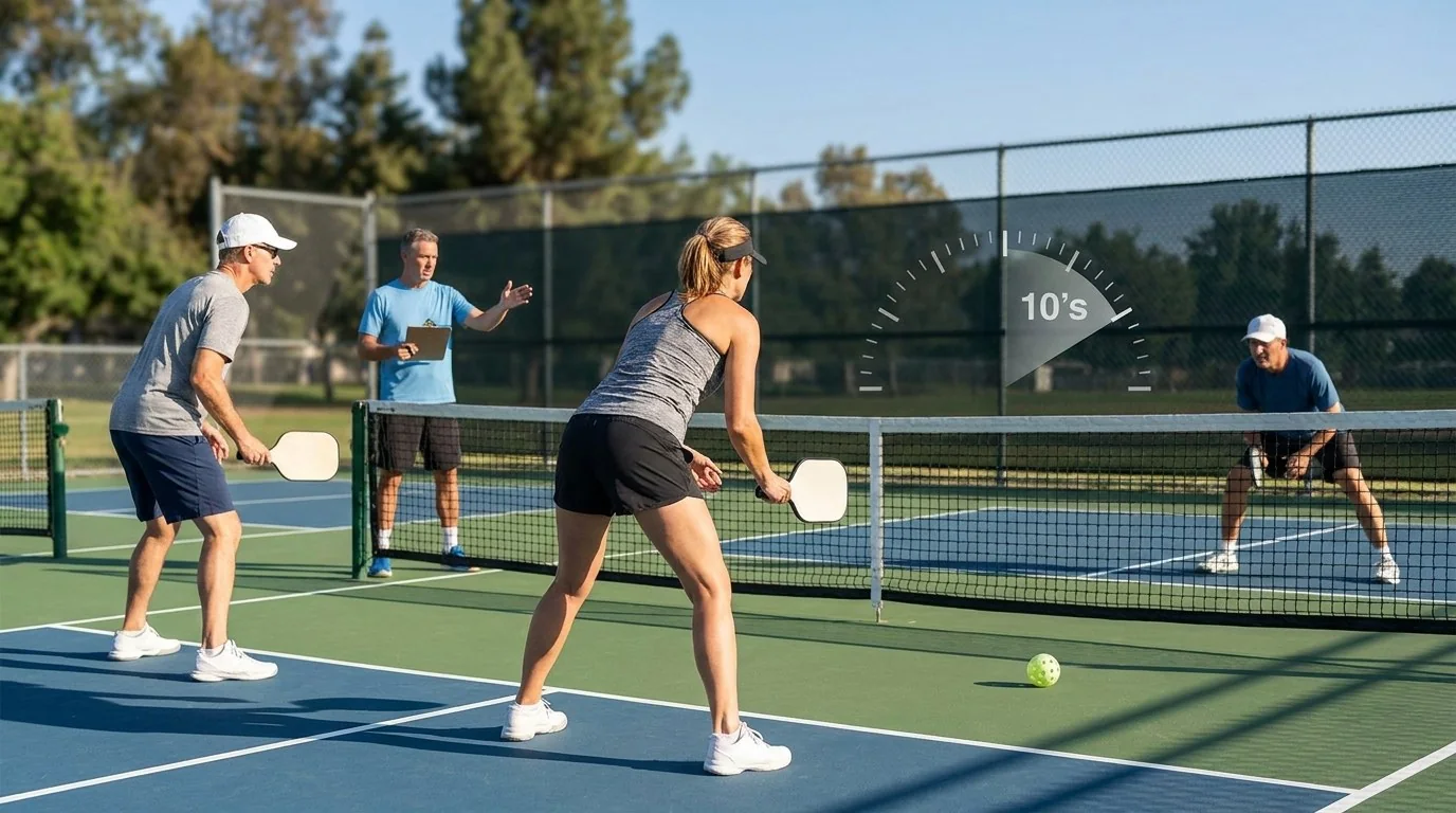 Joueurs de pickleball prêts avant l’annonce du score