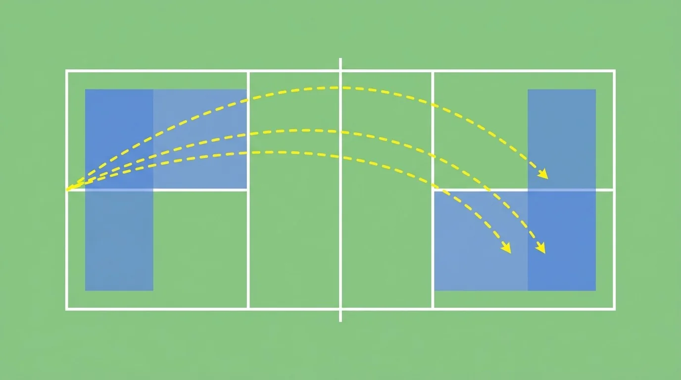 Overhead diagram showing deep serve landing zones and margin from the lines