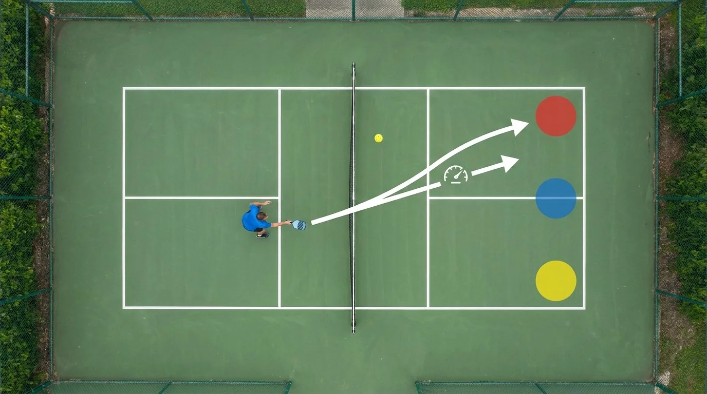 Diagrama aéreo sem texto mostrando altura da bola, alvo e trajetória curta de speed-up