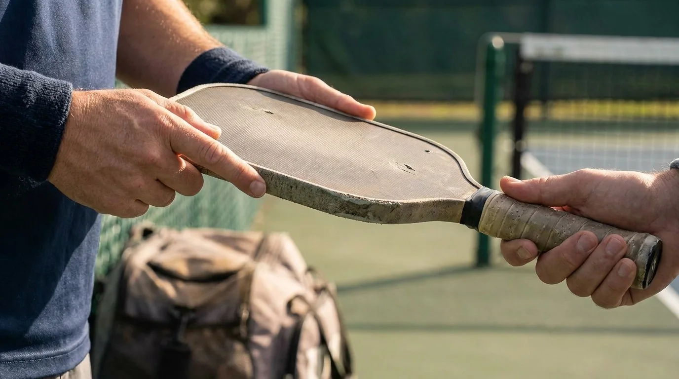 Spielbereites Paddle mit trockenem Griff und Schutzhülle
