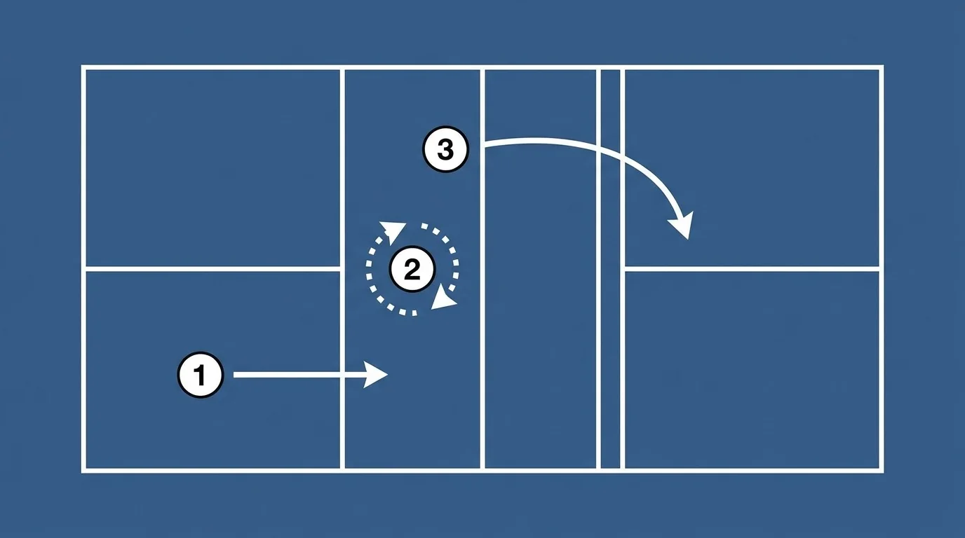 Overhead diagram of the move, brake, split-step, and reset sequence