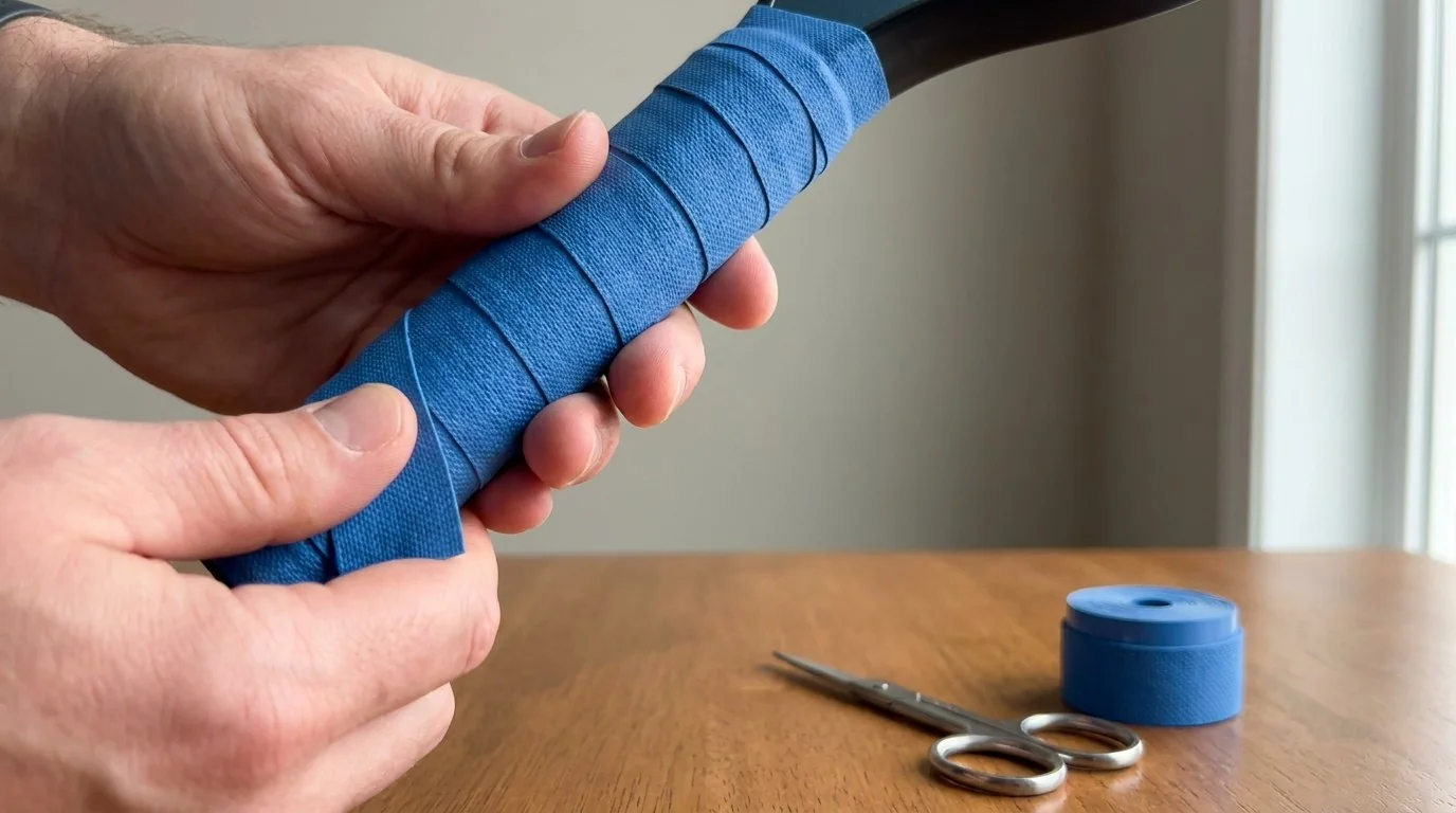 Pickleball-Paddle mit frisch angebrachtem Overgrip am Griff