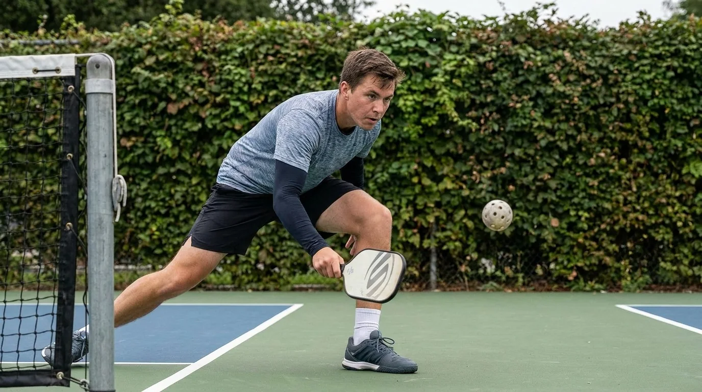 球员在网柱外用紧凑动作完成 ATP 并准备回位