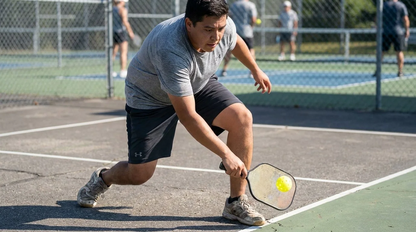 Close view of a player contacting a low transition ball in front