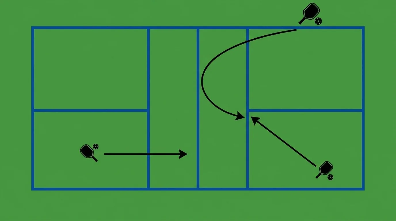 Diagrama da defesa do ATP com recuo diagonal e cobertura do parceiro