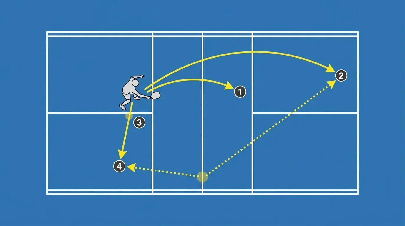 Overhead court diagram of a half-volley reset and a retreat-reset option