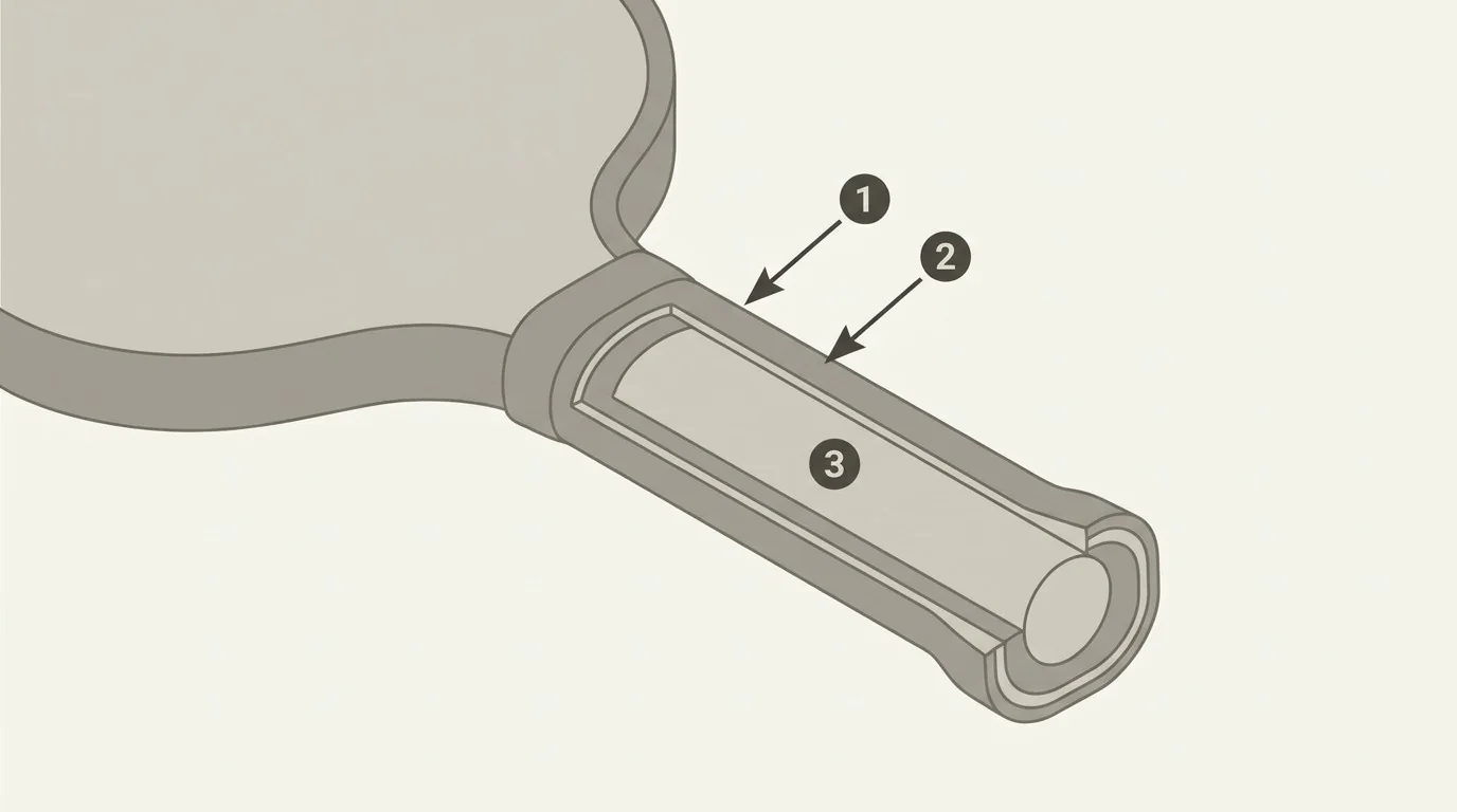 Diagram of a pickleball paddle handle base grip and overgrip layers