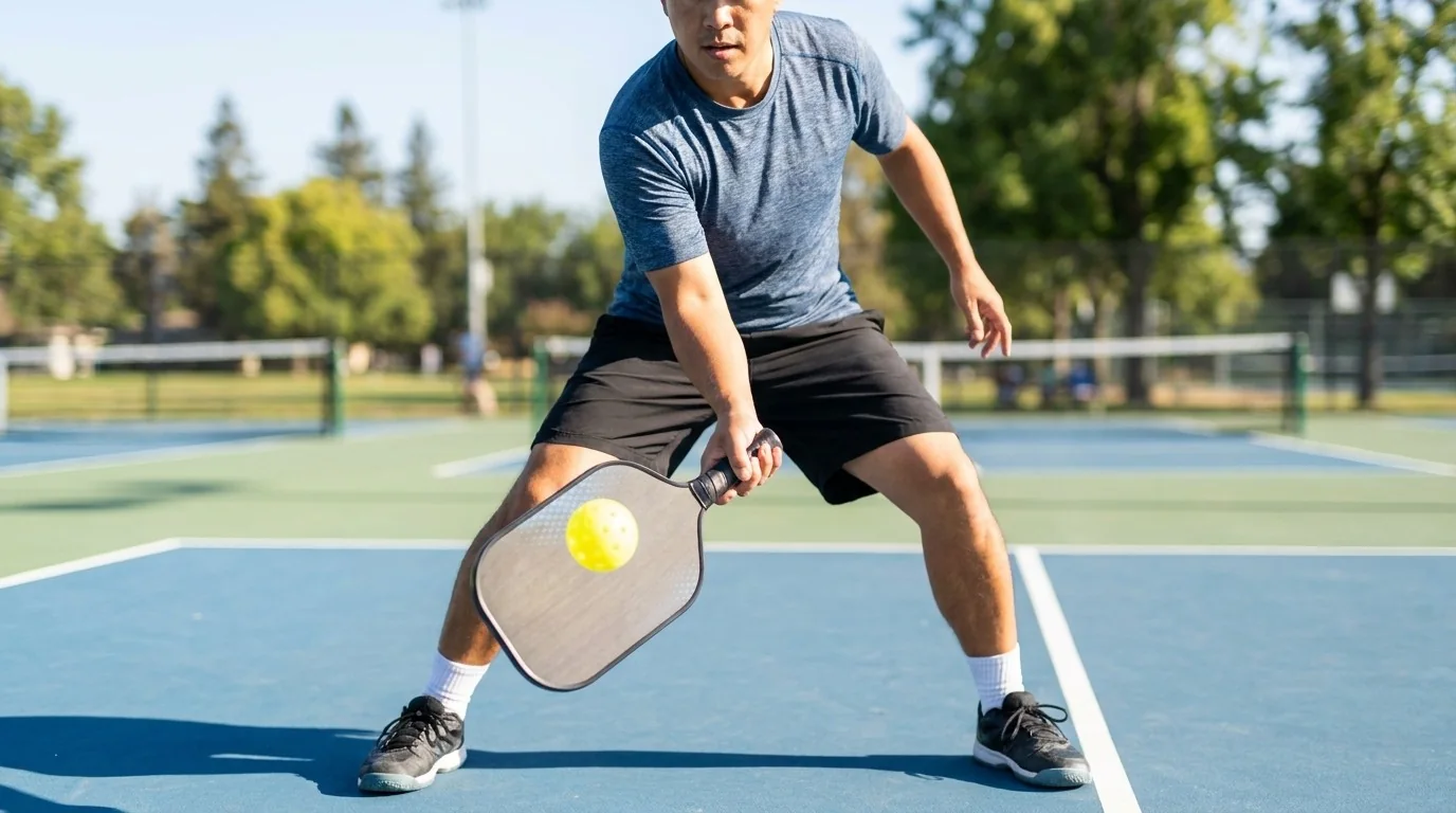Pickleball-Spieler mit stabilem Treffpunkt vor dem Körper