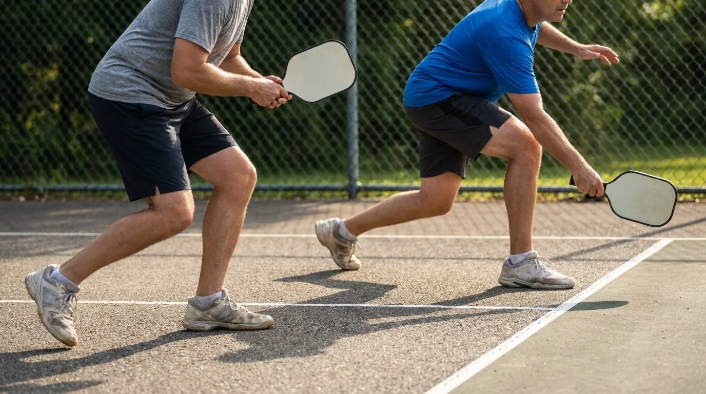 Doubles partners recovering after a wide ball with the middle covered