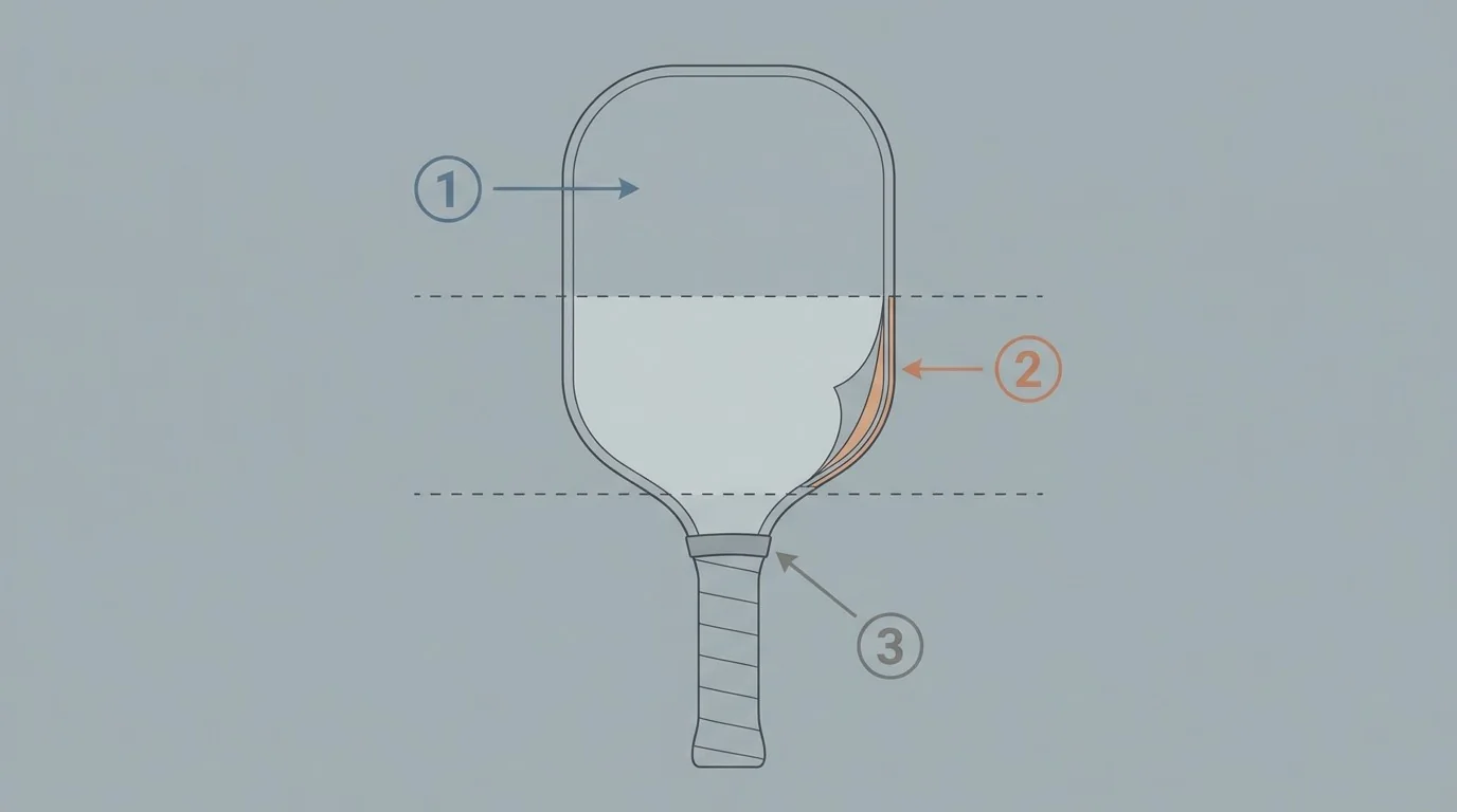 Diagrama visual de uma inspeção com face, borda e cabo da raquete