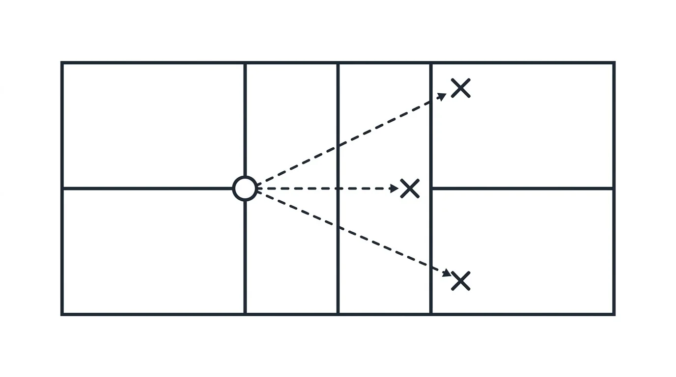 Overhead diagram of three pickleball dink targets from left to right
