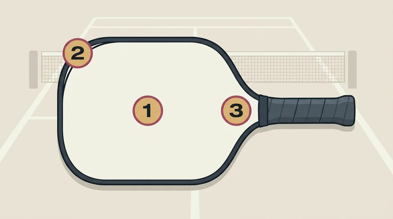 Inspection diagram showing a paddle face, soft spot area, edge separation, and tap-test zone