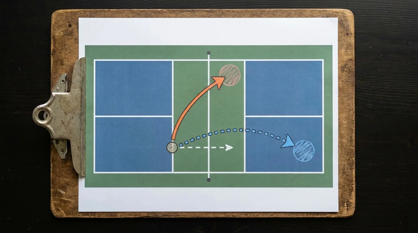 Opciones visuales para atacar o reiniciar una devolución corta en pickleball