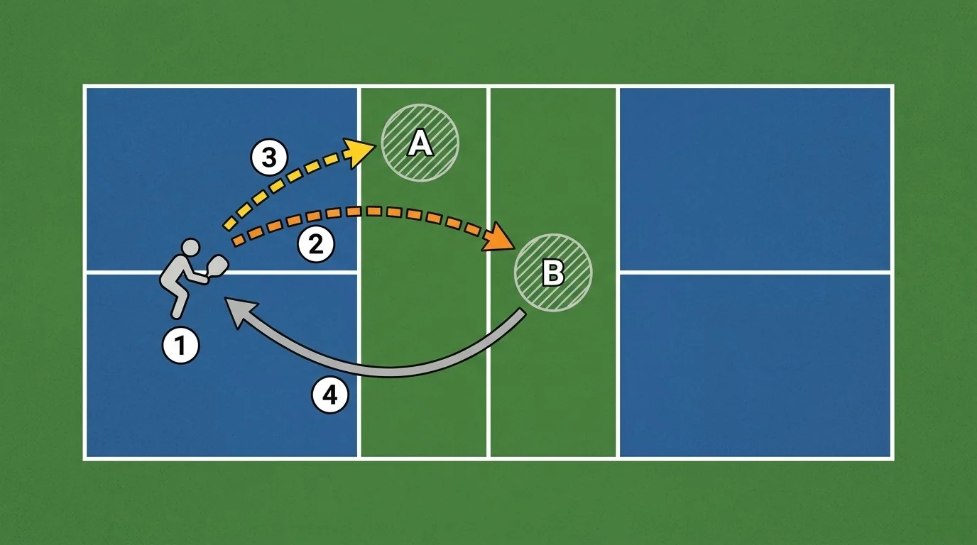 Schéma de cible, trajectoire et replacement au pickleball